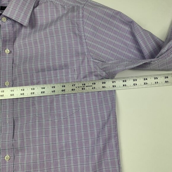 Club Room Slim Fit Men's Dress Shirt 15.5 34/35 Pinpoint Purple Plaid - Picture 6 of 7